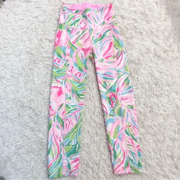 Lilly Pulitzer Luxletic Croc my world Weekender Crop Leggings Pink Green XXS - Picture 3 of 9